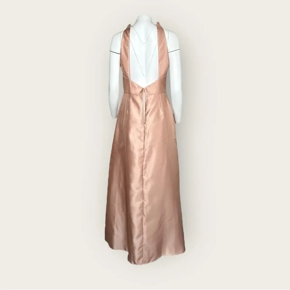 NWT | Alfred Sung | High-Neck Cutout Satin Dress | Toasted Sugar | 12R - Picture 7 of 15